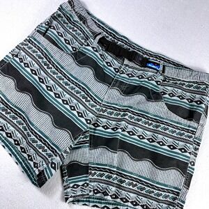 Kavu Mens Geometric Pattern Adventure Shorts Grey Teal Integrated Belt XXL